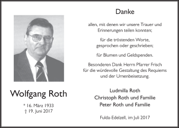 Traueranzeige von Wolfgang Roth 