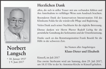 Traueranzeige von Norbert Langsch 