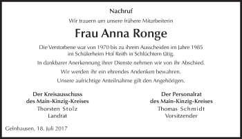 Traueranzeige von Anna Ronge 