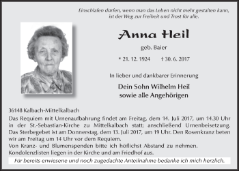 Traueranzeige von Anna Heil 