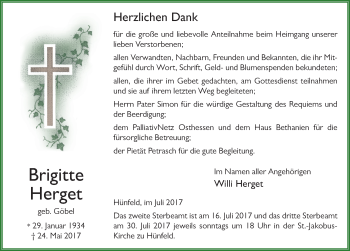 Traueranzeige von Brigitte Herget 
