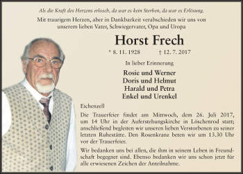 Traueranzeige von Horst Frech 