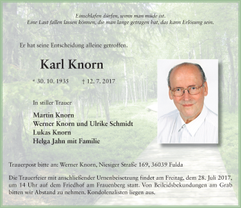 Traueranzeige von Karl Knorn 