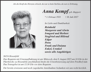Traueranzeige von Anna Kempf 