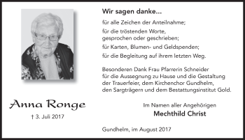Traueranzeige von Anna Ronge 