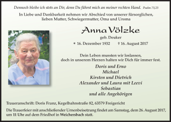 Traueranzeige von Anna Völzke 