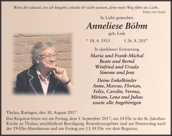 Traueranzeige von Anneliese Böhm 
