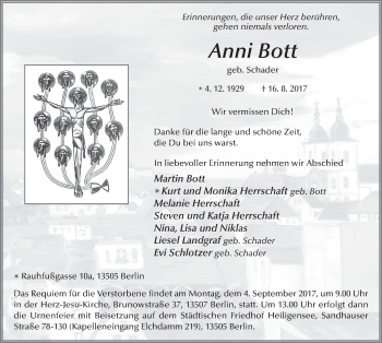 Traueranzeige von Anni Bott 