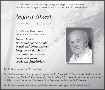 Traueranzeige von August Atzert 