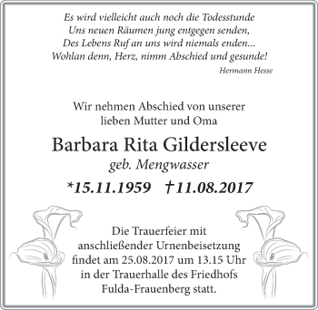 Traueranzeige von Barbara Rita Gildersleeve 