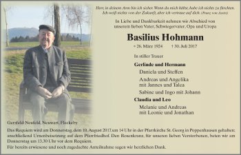 Traueranzeige von Basilius Hohmann 