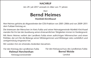 Traueranzeige von Bernd Heimes 