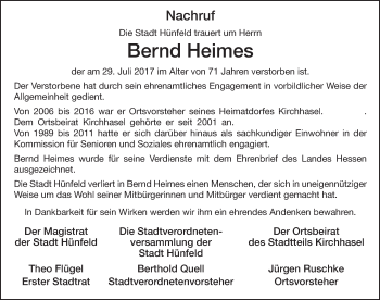 Traueranzeige von Bernd Heimes 