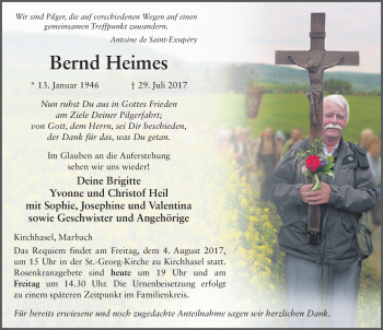 Traueranzeige von Bernd Heimes 