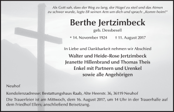 Traueranzeige von Berthe Jertzimbeck 