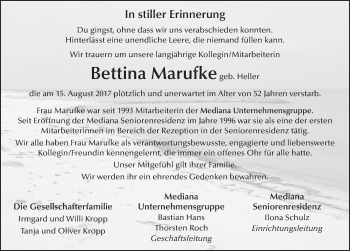 Traueranzeige von Bettina Marufke 