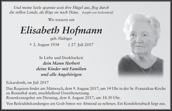 Traueranzeige von Elisabeth Hofmann 