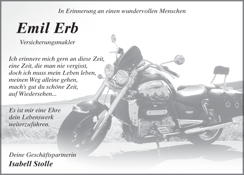  Traueranzeige für Emil Erb vom 03.08.2017 aus 
