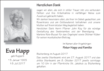 Traueranzeige von Eva Happ 