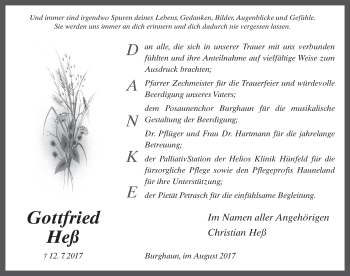 Traueranzeige von Gottfried Jakob Heß 