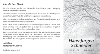 Traueranzeige von Hans-Jürgen Schneider 