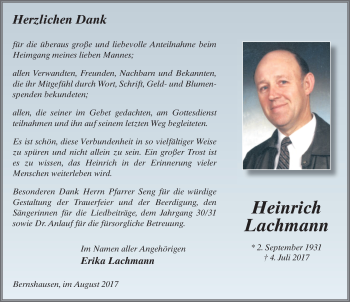 Traueranzeige von Heinrich Lachmann 