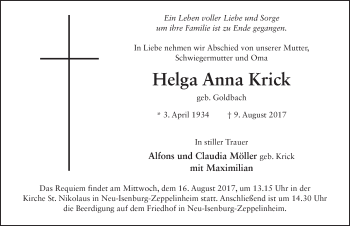 Traueranzeige von Helga Anna Krick 