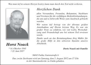 Traueranzeige von Horst Noack 