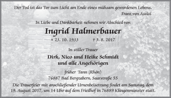 Traueranzeige von Ingrid Halmerbauer 