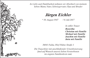 Traueranzeige von Jürgen Eichler 