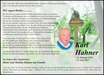 Traueranzeige von Karl Hahner 
