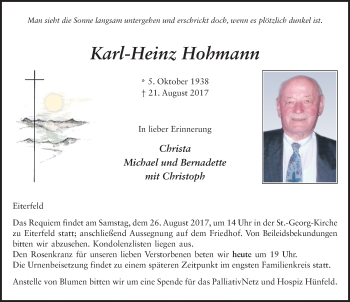 Traueranzeige von Karl-Heinz Hohmann 