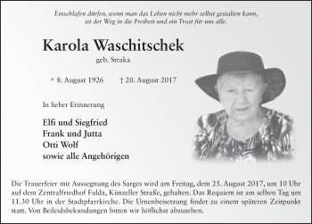 Traueranzeige von Karola Waschitschek 