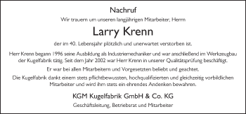 Traueranzeige von Larry Krenn 