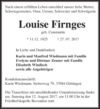 Traueranzeige von Louise Firnges 