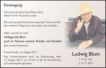 Traueranzeige von Ludwig Blum 