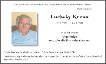 Traueranzeige von Ludwig Kress 
