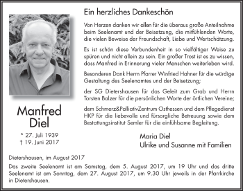 Traueranzeige von Manfred Diel 