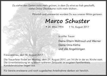 Traueranzeige von Marco Schuster 