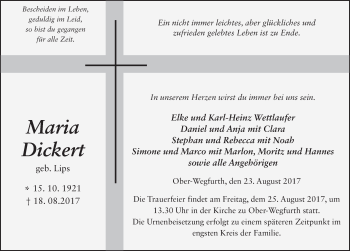 Traueranzeige von Maria Dickert 
