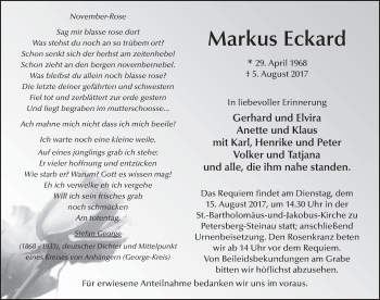 Traueranzeige von Markus Eckard 