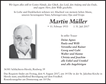 Traueranzeige von Martin Müller 