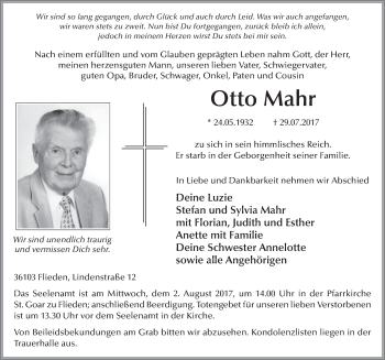 Traueranzeige von Otto Mahr 