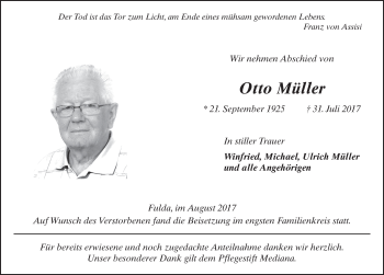 Traueranzeige von Otto Müller 