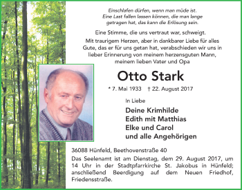 Traueranzeige von Otto Stark 