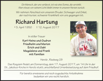 Traueranzeige von Richard Hartung 