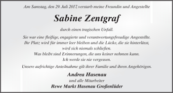 Traueranzeige von Sabine Zentgraf 