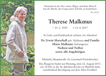 Traueranzeige von Therese Malkmus 