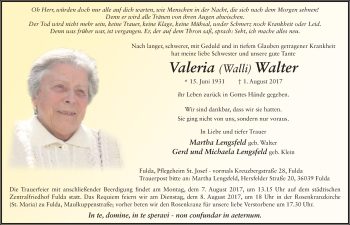 Traueranzeige von Valeria Walter 