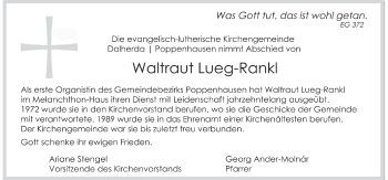 Traueranzeige von Waltraut Lueg-Rankl 